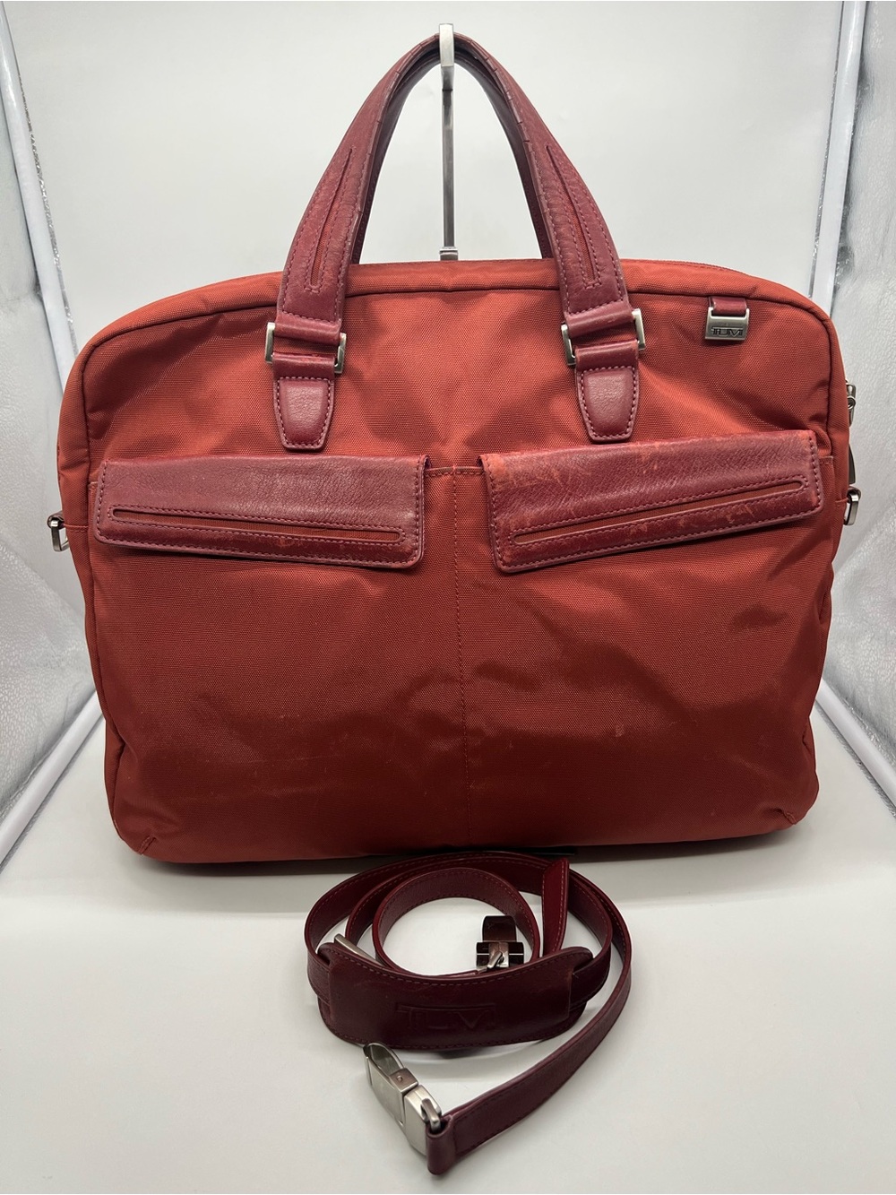 TUMI Orange Red Ballistic Nylon Leather Trim Briefcase Laptop ShoulderBag Unisex